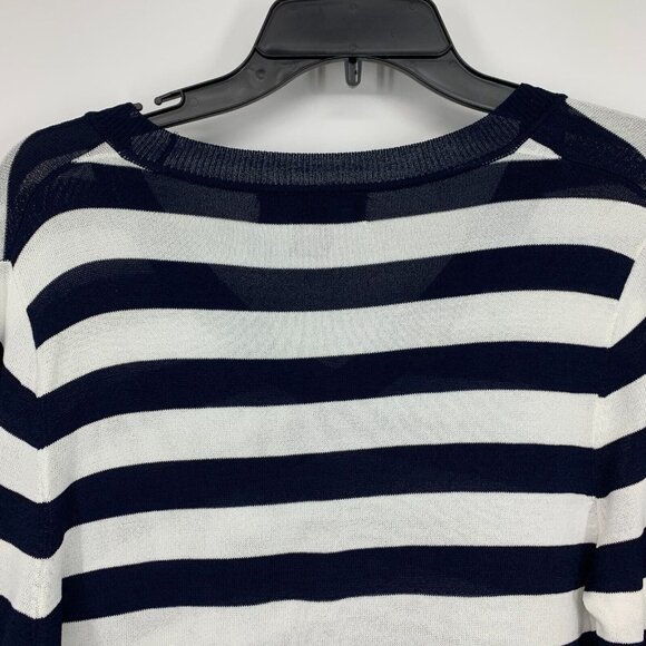 Jones New York Knit Top Blue White Stripe VNeck Long Sleeve - Picture 6 of 7